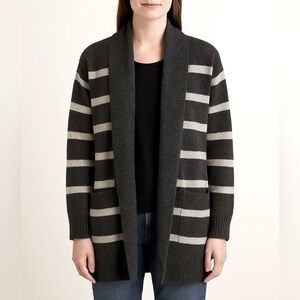 Emory Park Gray & White Striped Shawl Collar Cardigan Sweater